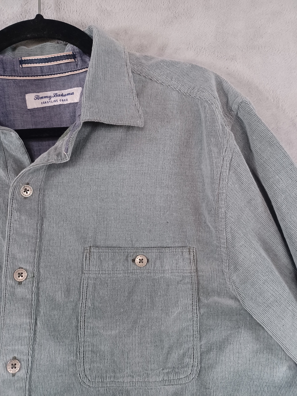Tommy Bahama Corduroy Button Up Shirt Med Cotton Green Coastal Resort Coastline - Picture 5 of 15